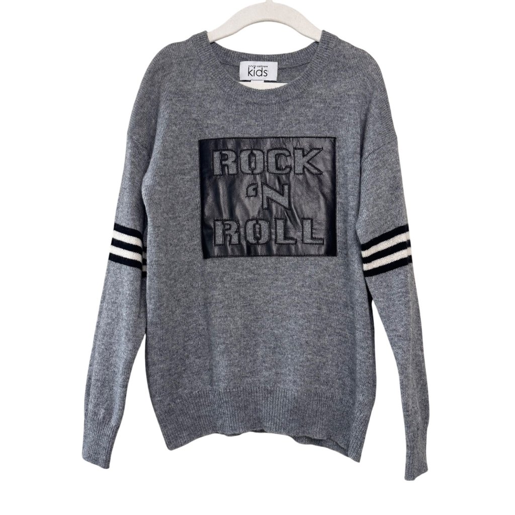 Autumn Cashmere Kids Rock N Roll Sweater Unisex 8 Leather Gray Merino Wool Nwot